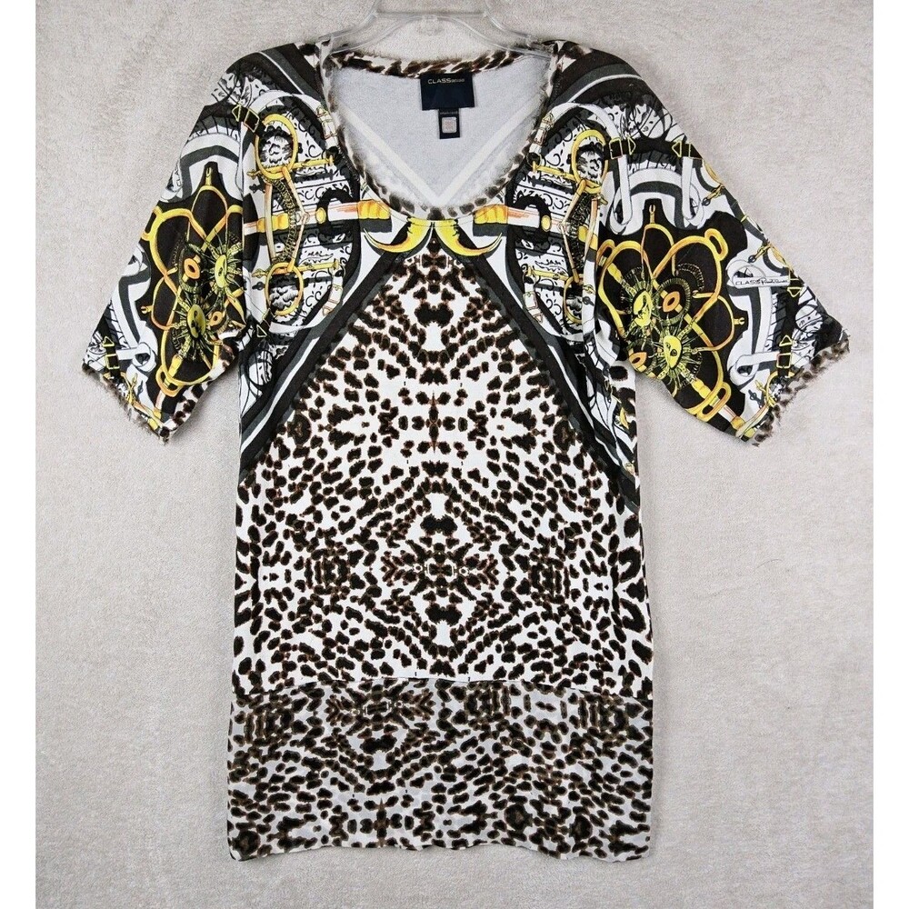 Roberto Cavalli Class Women's Short Sleeve Leopard Sun Pattern Dress Size 6